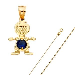 14K Yellow September Birthstone CZ Boy Pendant